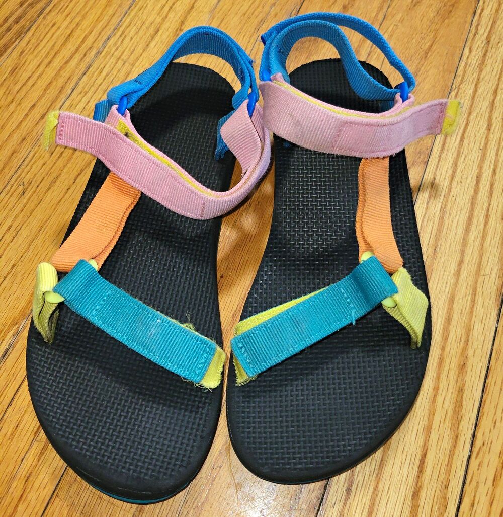 Teva Sanborn Colorblock Strappy Sport Sandals Hook & Loop Open Toe US 4